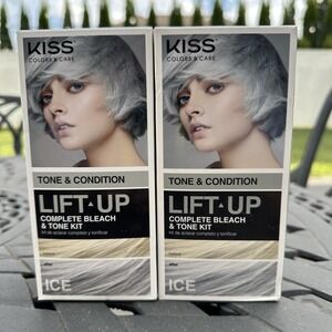 LOT of‎ 2 KISS Lift Up ICE Complete Bleach & Tone Kit Gray Silver Hair Color NEW